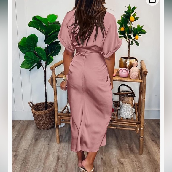 Amazon Button Down Ruched Short Sleeve Pink Shirt Dress, NWOT - Picture 5 of 6